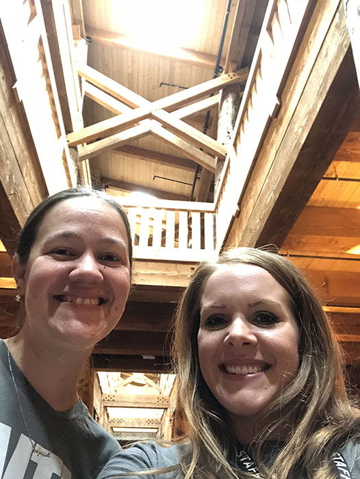 Kaitlyn and Kelli in Front of Timber Trees