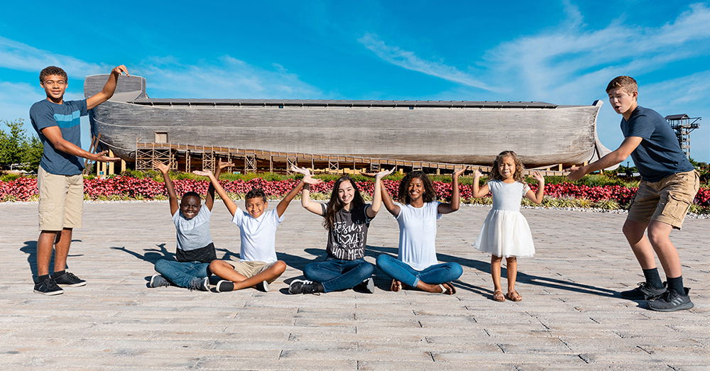 Kids in front of Ark Encounter