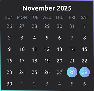 November Christmas Time calendar