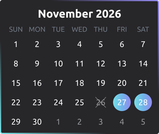 November Christmas Time calendar