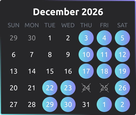 December Christmas Time calendar