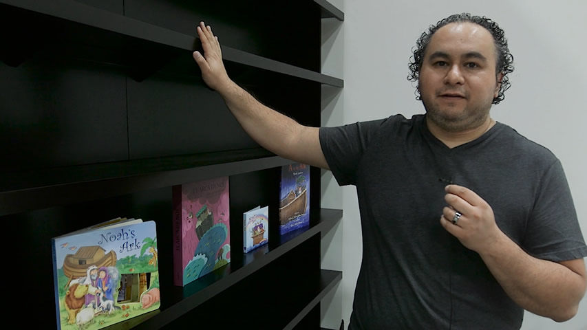 Humberto Shows the Fairy Tale Ark Exhibit Bookshelves